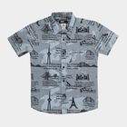 Boys' Light Grey Cotton Half Sleeve Classic Collar Casual Shirt, Light Grey, small