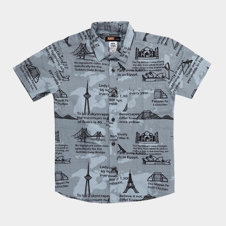 Boys' Light Grey Cotton Half Sleeve Classic Collar Casual Shirt, Light Grey, large