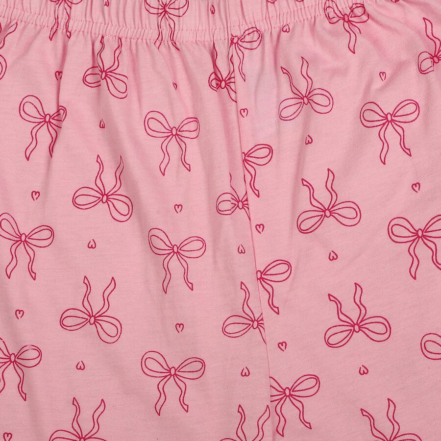 Girls Pink Wide Leg Printed Cotton Capri, गुलाबी, large
