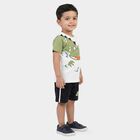 Boys' Navy Blue Cotton Crew Neck Graphic Print Baba Suit, Navy Blue, small