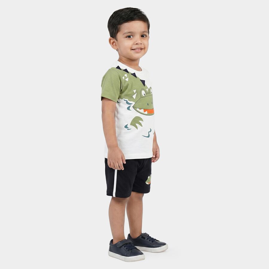 Boys' Navy Blue Cotton Crew Neck Graphic Print Baba Suit, Navy Blue, large