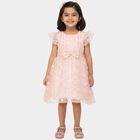 Girls' Pink Flared Floral Sequin Bow Frock, हल्का गुलाबी, small