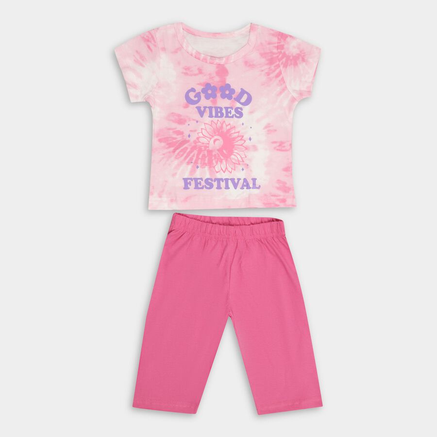 Girls' 100% Cotton Capri Set , गुलाबी, large image number null