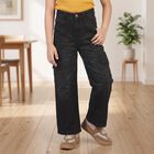 Girls' Black Relaxed Fit Cargo Jeans, Black, small