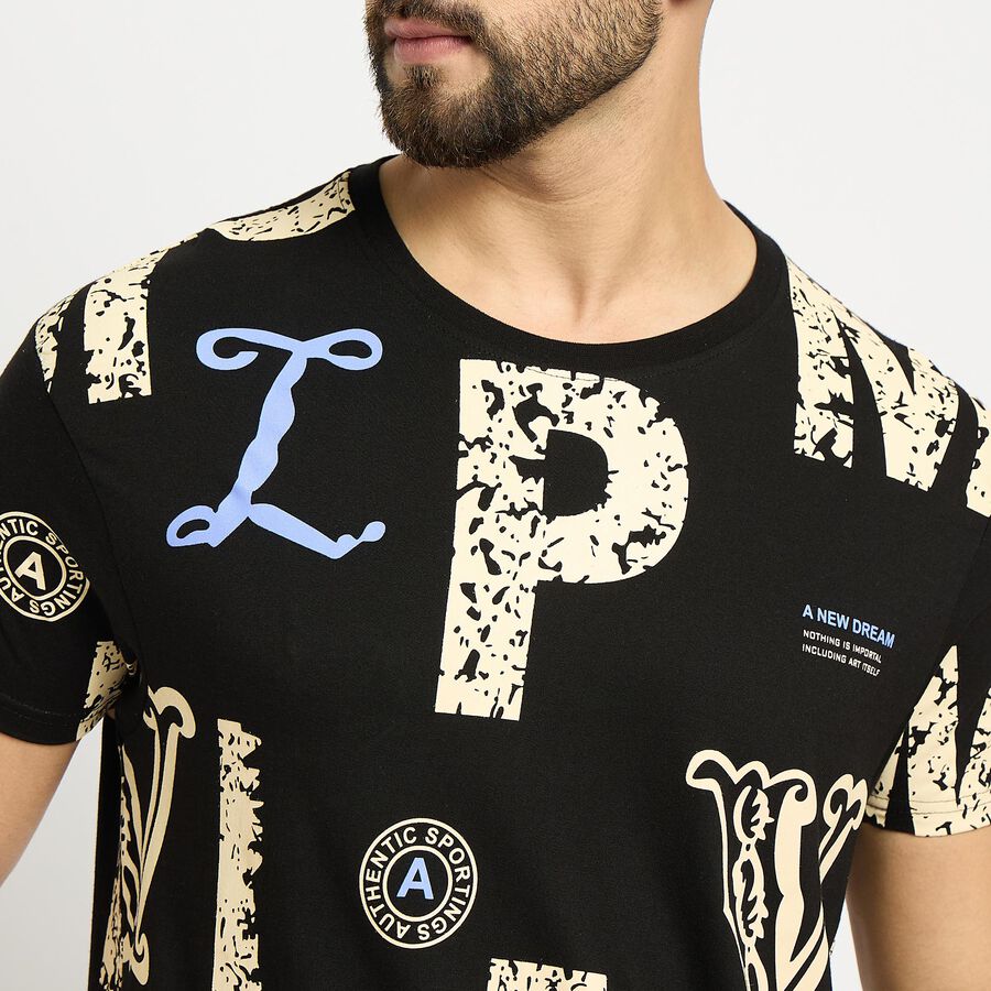 Men's 100% Cotton Round Neck Half Sleeves T-Shirt, Black, large image number null