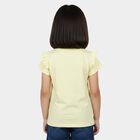 Girls Yellow Cotton Round Neck Casual T-Shirt, Yellow, small