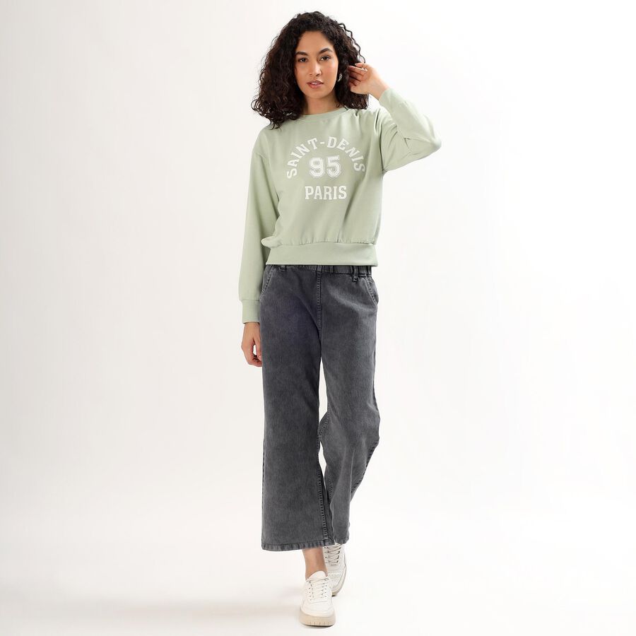 Women's Light Sage Green Crew Neck Casual Sweatshirt, Light Green, large image number null