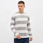 Men's Light Grey and White Crew Neck Casual Striped T-Shirt, हल्का ग्रे, small image number null