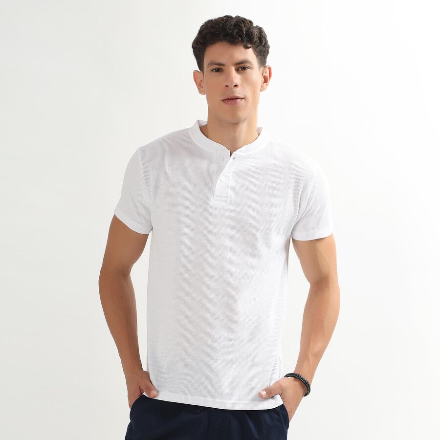 Men's Bright White Henley Neck Casual T-Shirt, White, large image number null