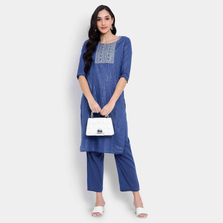 Embroidered Kurta, Navy Blue, large image number null