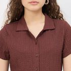 Women's Dark Chocolate Brown High Neck Minimalist Shirt, Brown, small