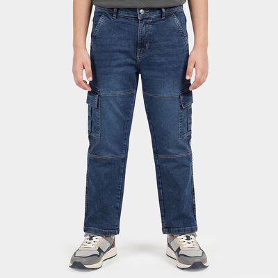 Boys Blue Straight Fit Cargo Jeans