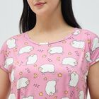 Women's Pink Round Neck Casual Nighty, गुलाबी, small