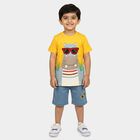 Boys' Yellow 100% Cotton Round Neck Graphic Print Baba Suit, मस्टर्ड, small