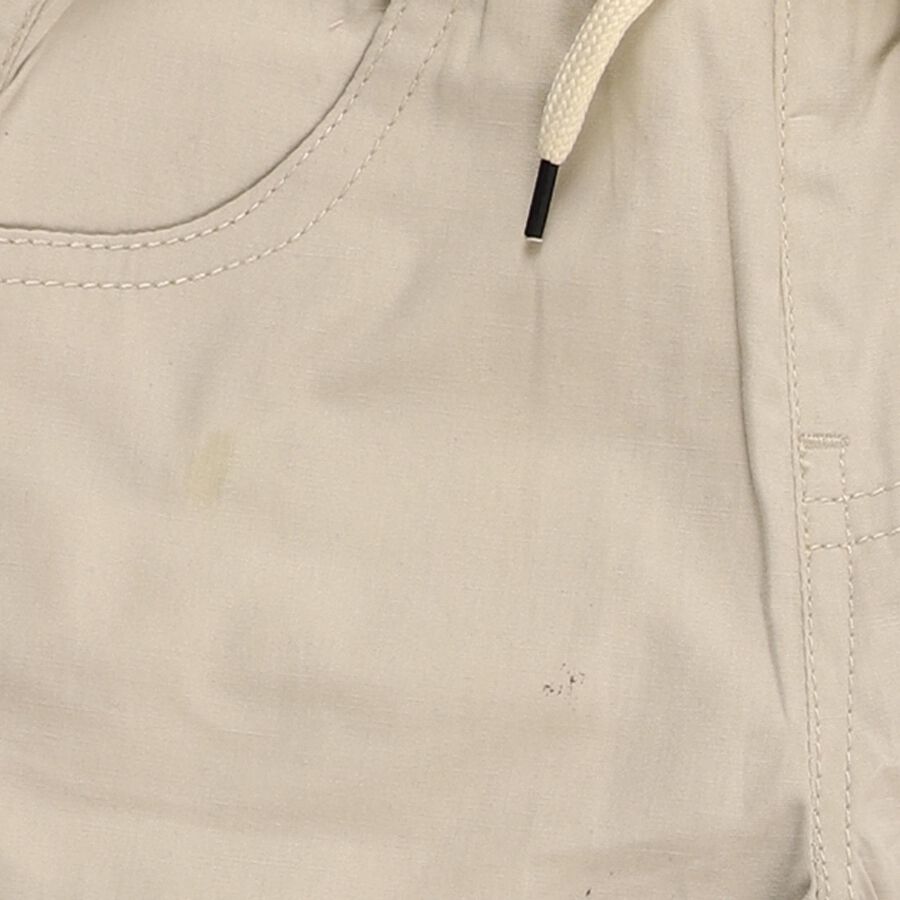 Boys Beige Cotton Elastic Waist Jogger Trousers, Beige, large image number null