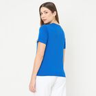 Women's Bright Blue Round Neck Casual T-Shirt, Blue, small