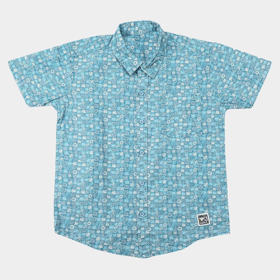 Boys Light Blue Floral Regular Fit Casual Shirt, Light Blue, large