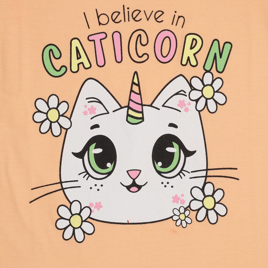 Girls' 100% Cotton T-Shirt , Peach, large