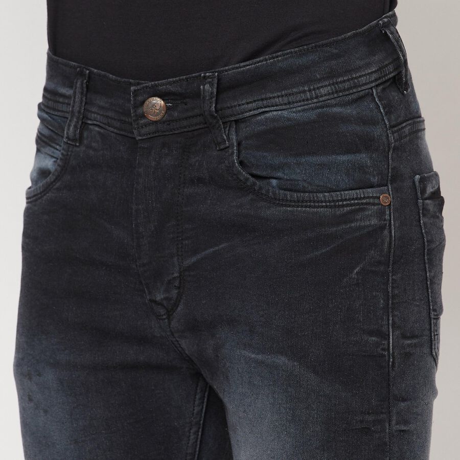 Cotton Blend Spandex Acid Wash/Bleached Skinny Jeans, Black, large image number null
