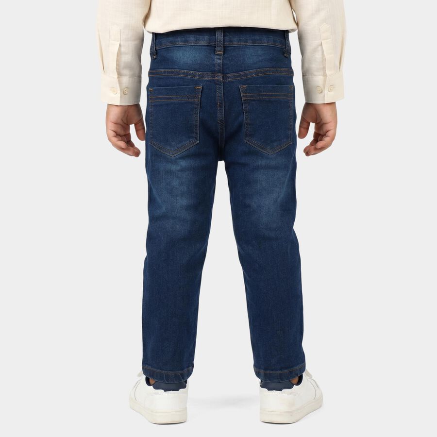 Boys' Blue Straight Fit Washed Jeans, Dark Blue, large