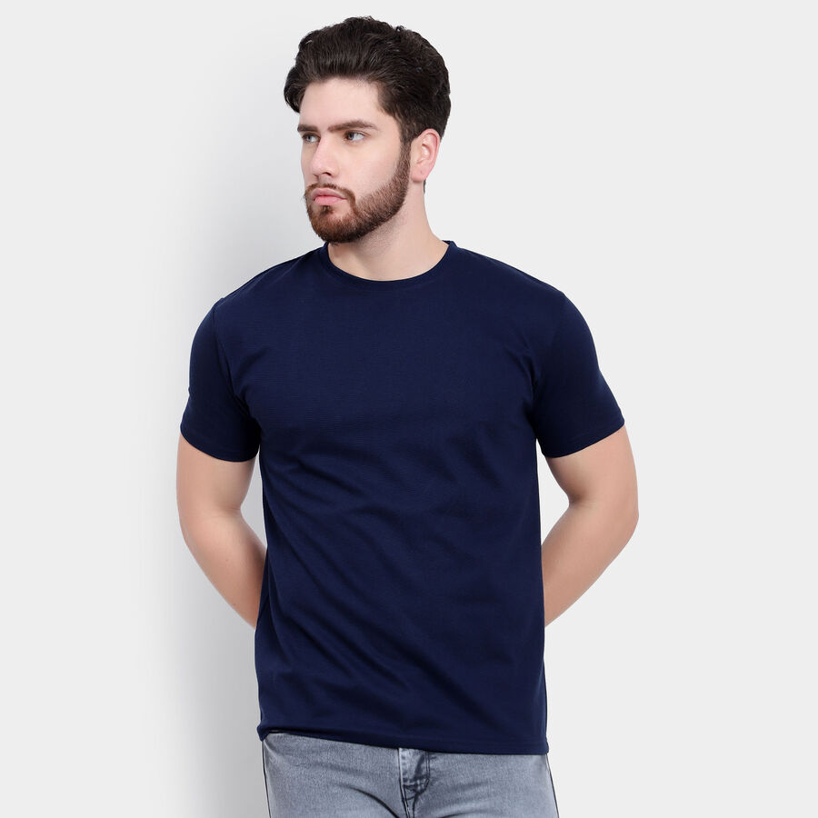 Solid Round Neck T-Shirt, Navy Blue, large image number null
