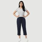 Women's Navy Blue Straight Fit Printed Capri, नेवी ब्लू, small