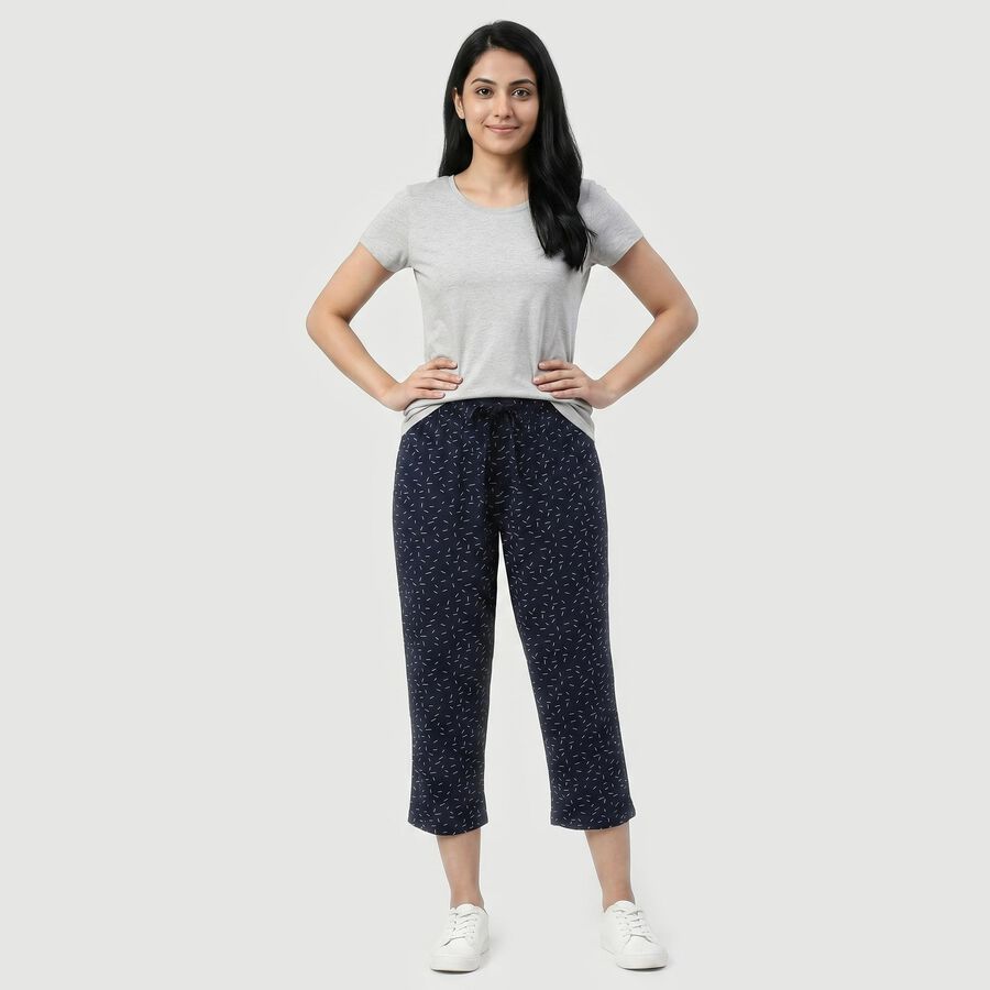 Women's Navy Blue Straight Fit Printed Capri, नेवी ब्लू, large