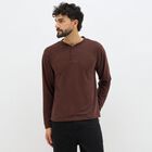 Men's Rich Brown Henley Neck Casual T-Shirt, Brown, small image number null