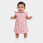 Infants' Pink Regular Fit Bunny Printed Ruffled Sleeve Frock, Light Pink, small