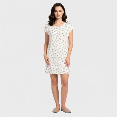 Women's White Round Neck T-Shirt Style Nighty