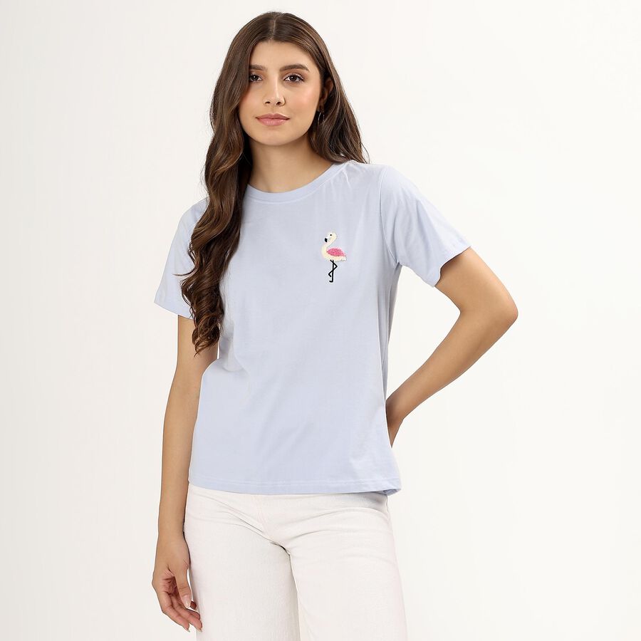 Ladies' 100% Cotton Round Neck T-Shirt , Light Blue, large image number null