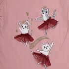 Girls' Pink Cotton Round Neck Ruffle Sleeve Printed T-Shirt, हल्का गुलाबी, small