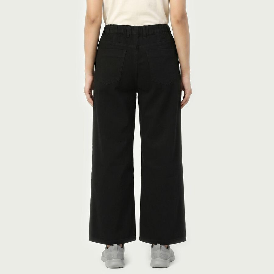 Women's Black Wide Leg Solid Jeans, Black, large