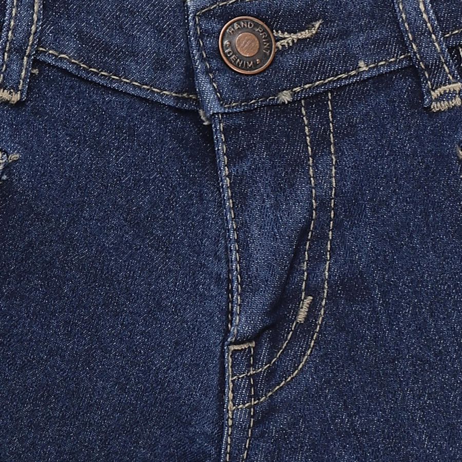 Girls' Blue Rhinestone Embellished Denim Shorts, Dark Blue, large