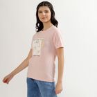 Women's Light Pink Cotton Round Neck Floral Print T-Shirt, Light Pink, small image number null