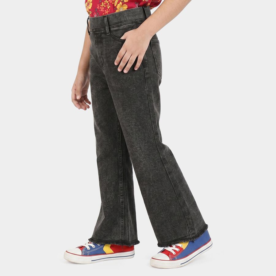 Girls Dark Grey Flared Fit Washed Jeans, Dark Grey, large