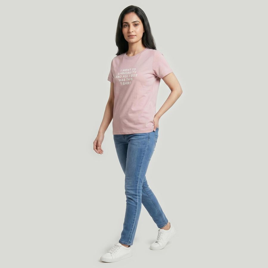 Women's Lilac Round Neck Regular T-Shirt, लाइलेक, large