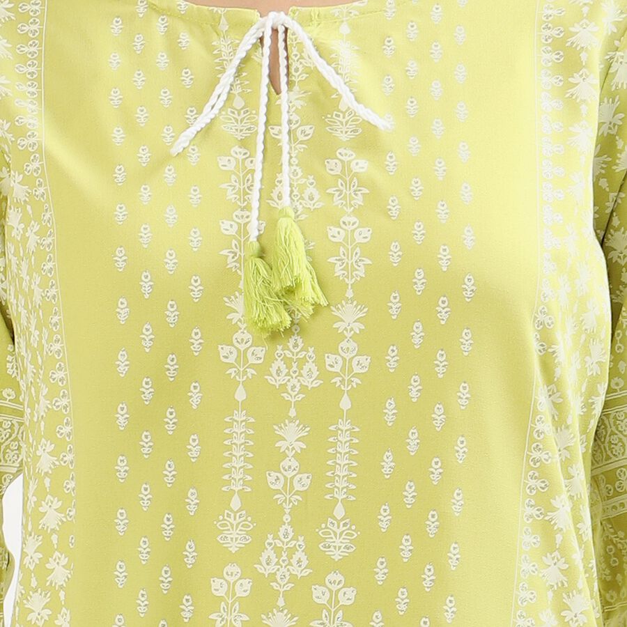 Ladies' Light Lime Green Round Neck Printed Kurta, Light Green, large