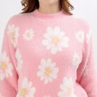 Women's Light Pink Crew Neck Floral Pullover, हल्का गुलाबी, small image number null