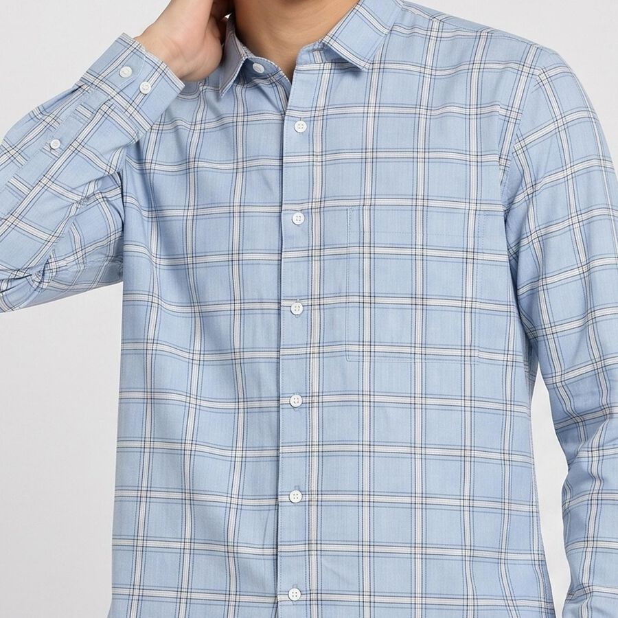 Men's Light Blue Cotton Long Sleeves Spread Collar Regular Fit Shirt, Mid Blue, large