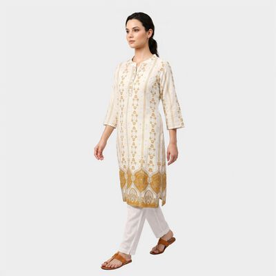 Women's Yellow Mandarin Collar Kurta