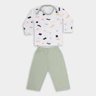 Infants' Light Green Cotton Boat Neck Printed Baba Suit, हल्का हरा, small image number null