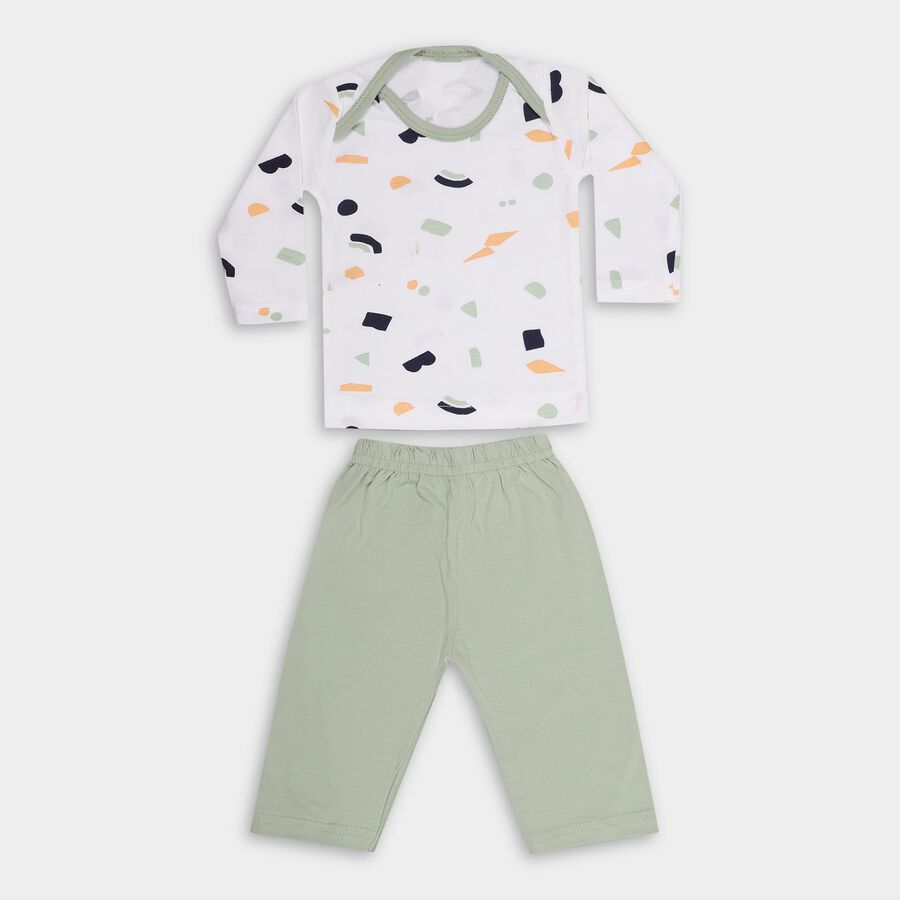 Infants' Light Green Cotton Boat Neck Printed Baba Suit, हल्का हरा, large image number null