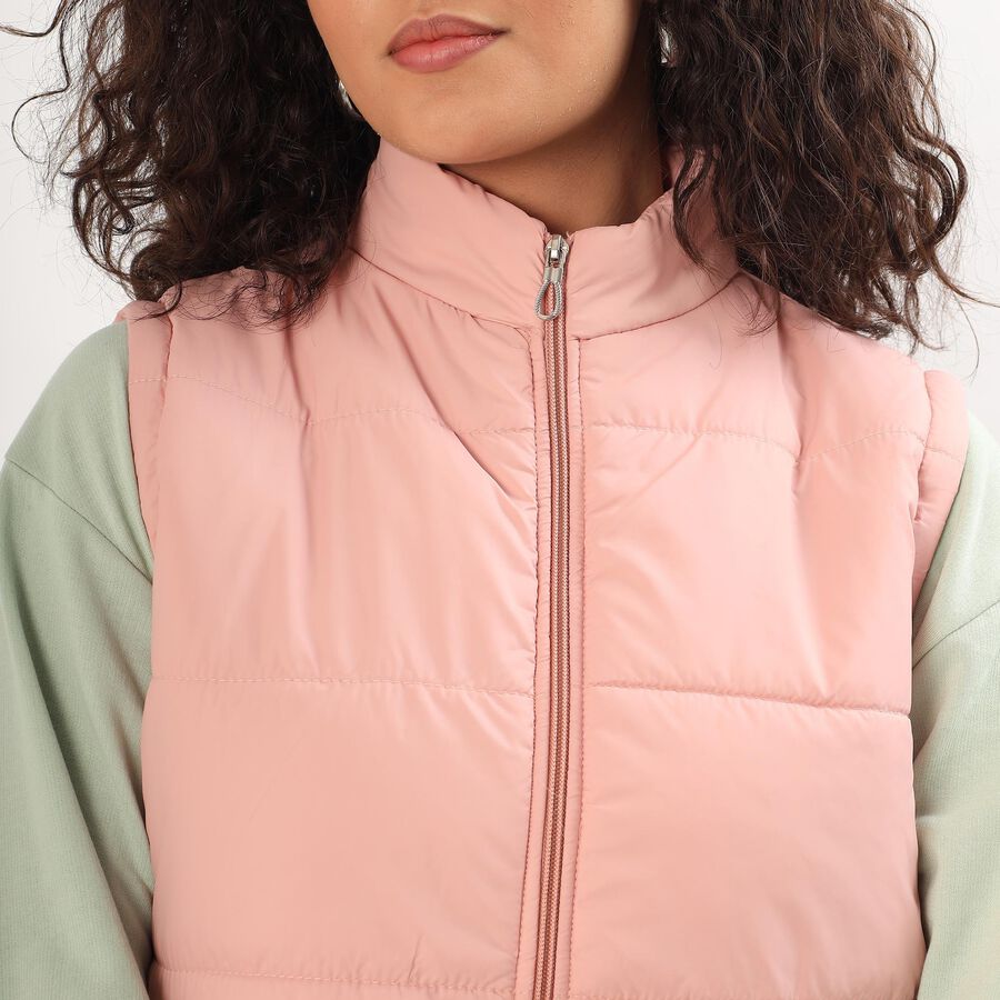 Women's Soft Pink High Neck Casual Jacket, Light Pink, large image number null