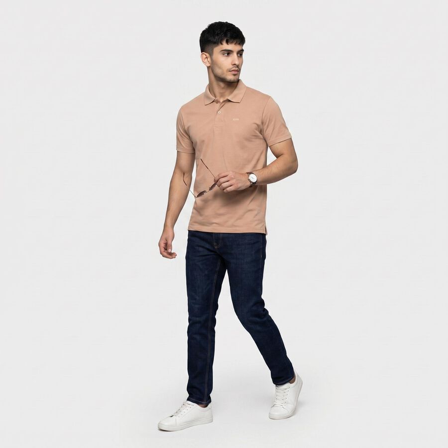 Men's Beige Polo Neck Polo T-Shirt, Beige, large