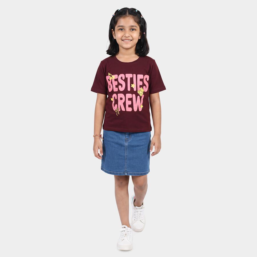 Girls Wine Round Neck Regular T-Shirt, Wine, large