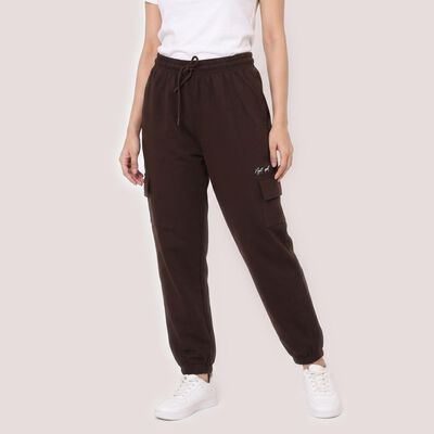 Women's Brown Regular Fit Cargo Track Pants