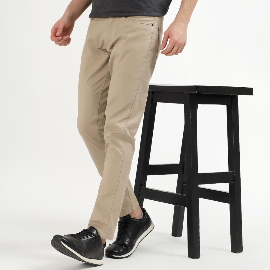 Men's Slim Fit Casual Trousers, खाकी, large