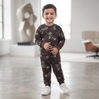 Boys Brown Crew Neck Graphic Print Baba Suit, Brown, small