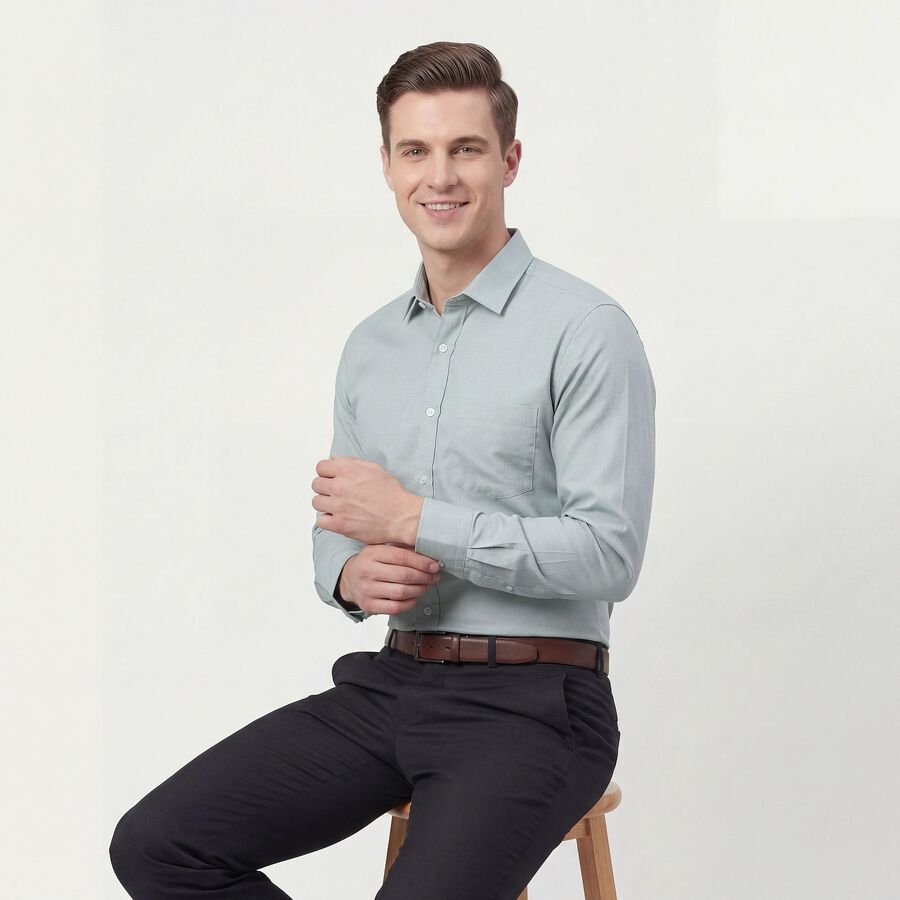 Men's Light Green Classic Formal Shirt, हल्का हरा, large